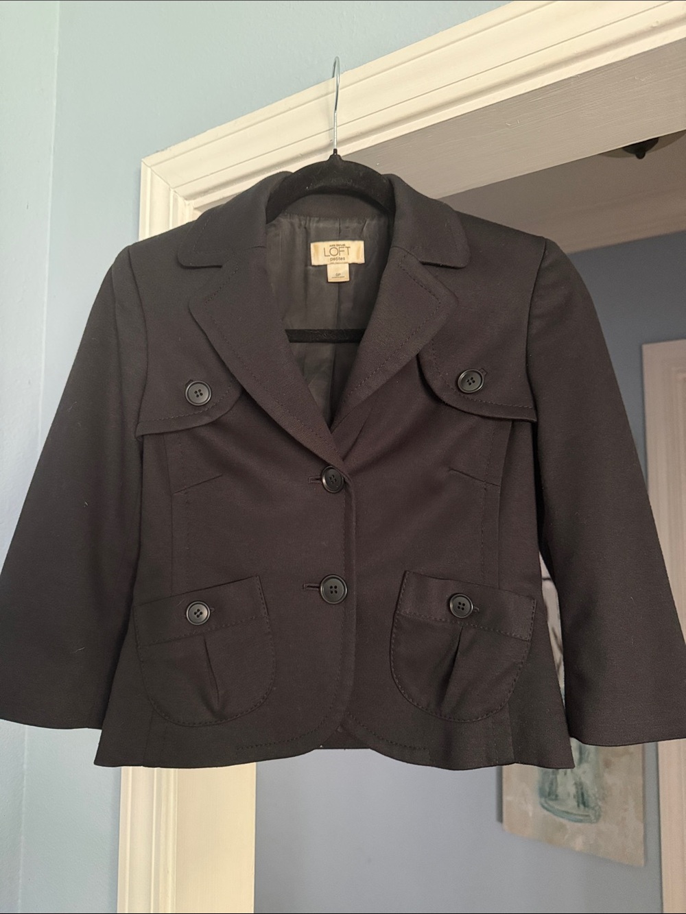 LOFT Black Cropped Button-Front Blazer